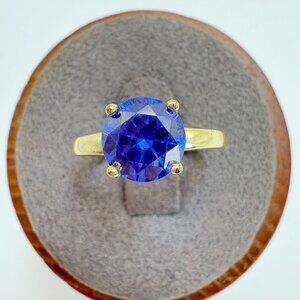 Gold Over Sterling Silver 925 Synthetic Sapphire Solitaire Ring Engagement SZ 5